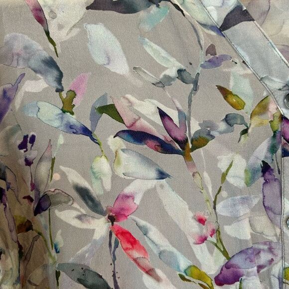 APNY Floral Watercolor Sheer Crinkle 3/4 Sleeve Hi-Lo Blouse L - Picture 9 of 9